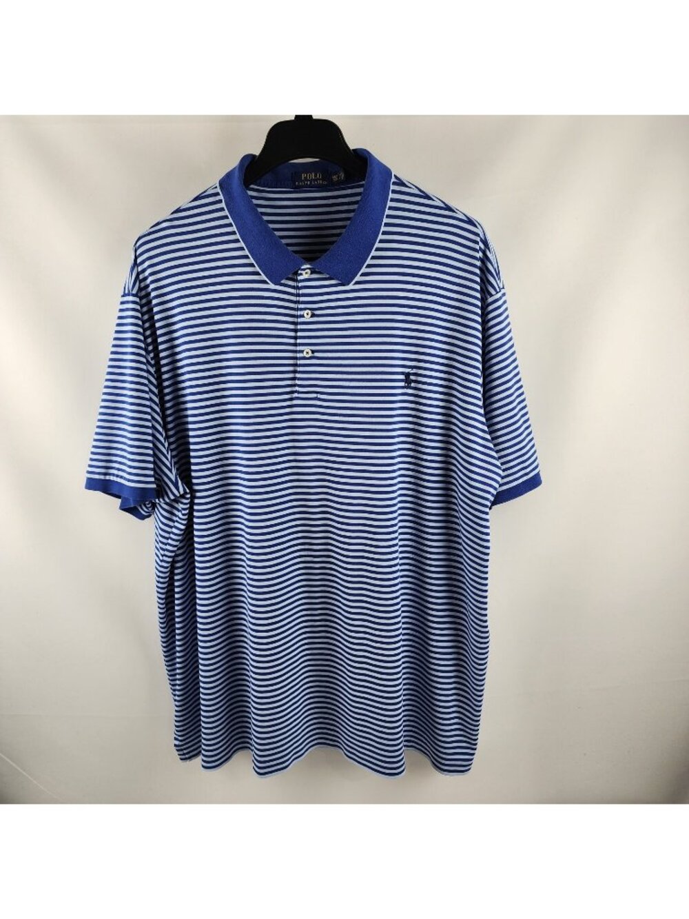 Polo Ralph Lauren Shirt Mens 4XLT Blue White Striped S/S Golf Polo Embroidered